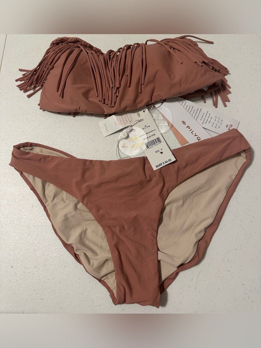 PILYQ Size S Fringed Strapless Bikini Set NWT